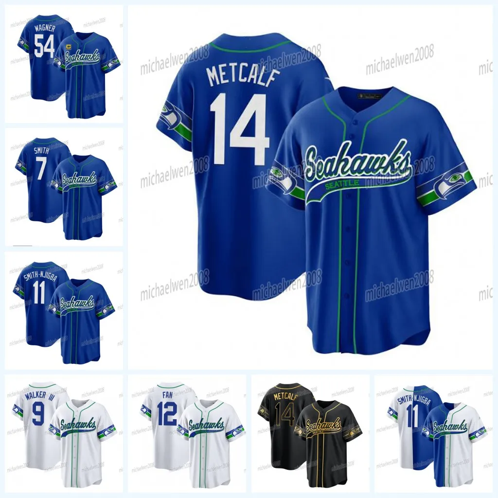 Seahawks 1990s Throwback Baseball Jersey DK Metcalf Geno Smith Jaxon Smith-Njigba Devon Witherspoon Tyler Lockett Tariq Woolen Kenneth Walker III Bobby Wagner