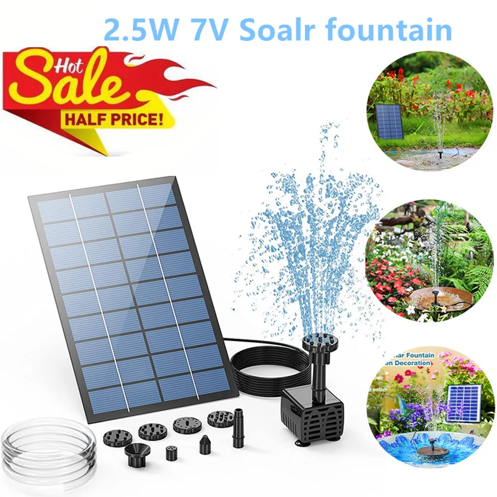 Garden Decorations 2.5W Solar Fountain Pump with 6Nozzles and 4ft Water Pipe Powered for Bird Bath Pond Other Places 230727