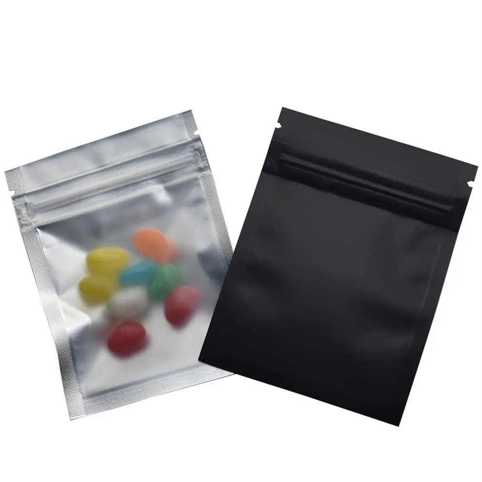 100 Pçs Lote Preto 7 5 10cm Resselável Matte Zip Lock Embalagem Saco Folha de Alumínio Saco Transparente Auto-Vedação Zíper Embalagem em Pó de Especiarias 196H