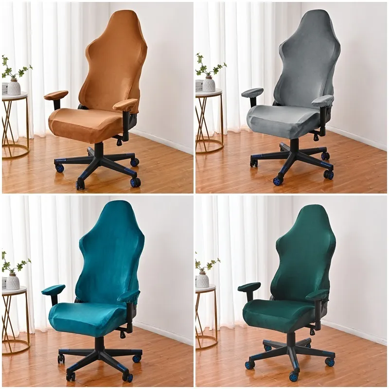 Stol täcker sammet kontorsstol täcker spelstol slipcover fast färg stretch elastiska stolar skyddande fodral för vardagsrum Silla spelare 230727