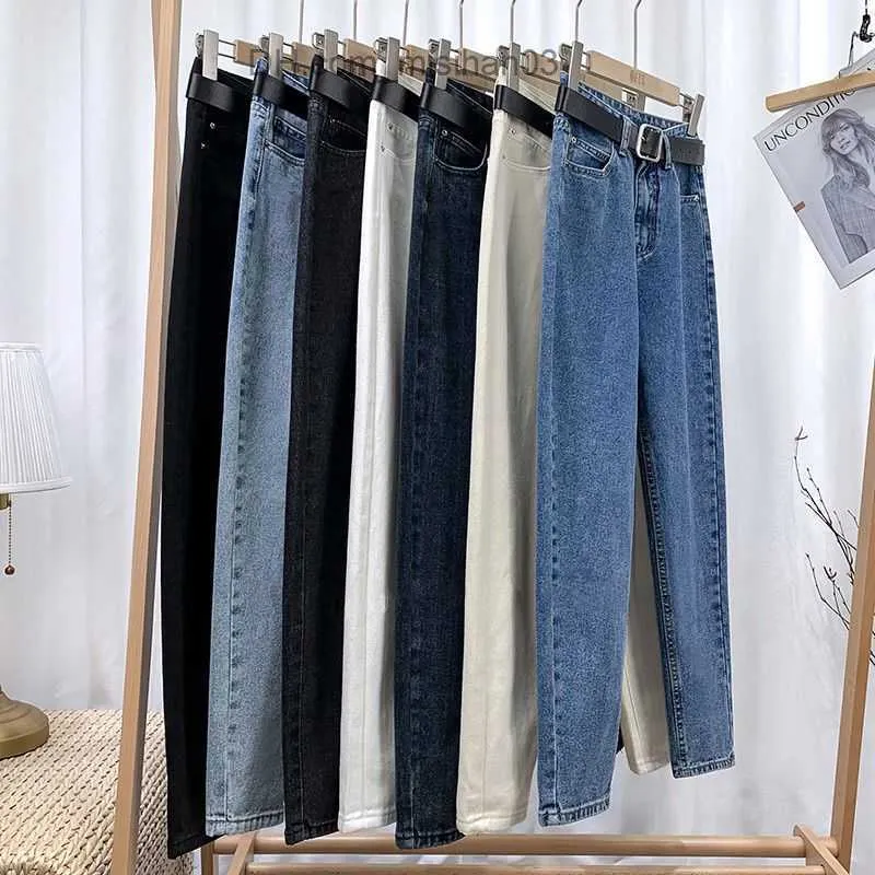 Damenjeans, koreanische Mode, hohe Taille, gerade Taschenjeans, Boyfriend-Jeans, ultradünne, lockere Denim-Hosen für Damen, lässige sechsfarbige Harlan-Hosen Z230728