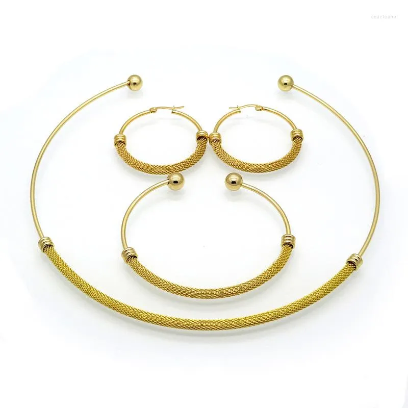 Conjunto de brincos de colar 3 peças Mesh Link Colares/brincos/pulseiras para mulheres aço inoxidável cor dourada argolas chiques pulseira gargantilha minimalista