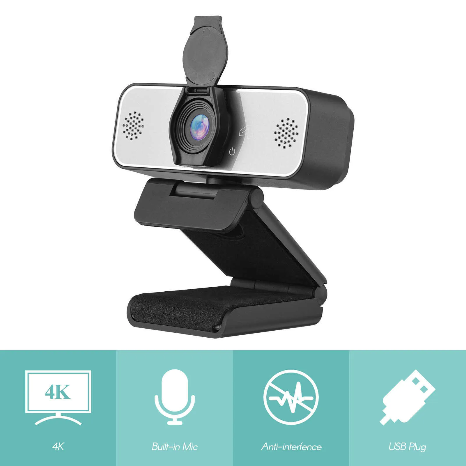 Webcams 4K Webcam ordinateur portable caméra vidéo caméra Web microphone à mise au point fixe avec couvercle d'objectif