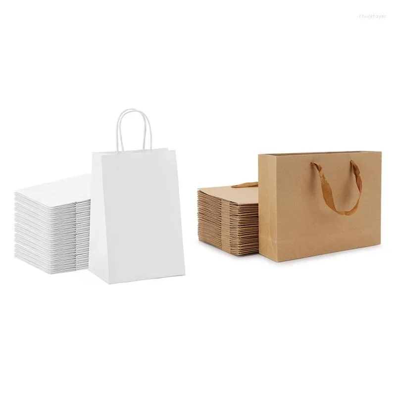 Papier Cadeau 45Pcs Sacs Papier Kraft Avec Poignées Shopping Party Recyclable - 25Pcs Blanc 20Pcs Marron