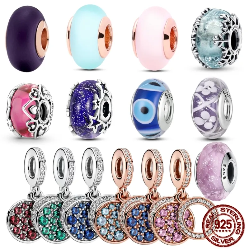 2023 New Pandora Glass Bead Charms Flower Charms Set 925