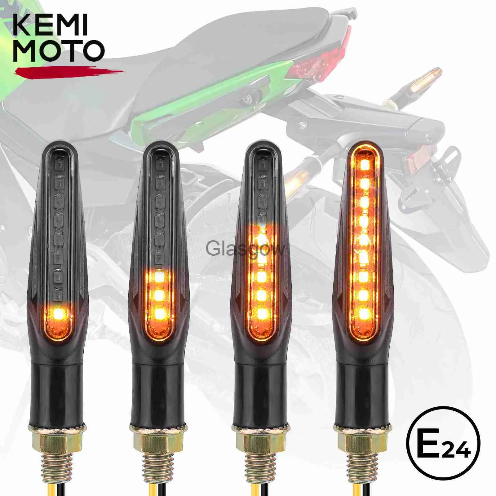 Motorcycle Lighting KEMiMOTO LED Turn Signal Light Motorcycle Bicycle Amber Turn Signal Flowing Light 12V IP67 Universal Flasher Indicator Blinker x0728