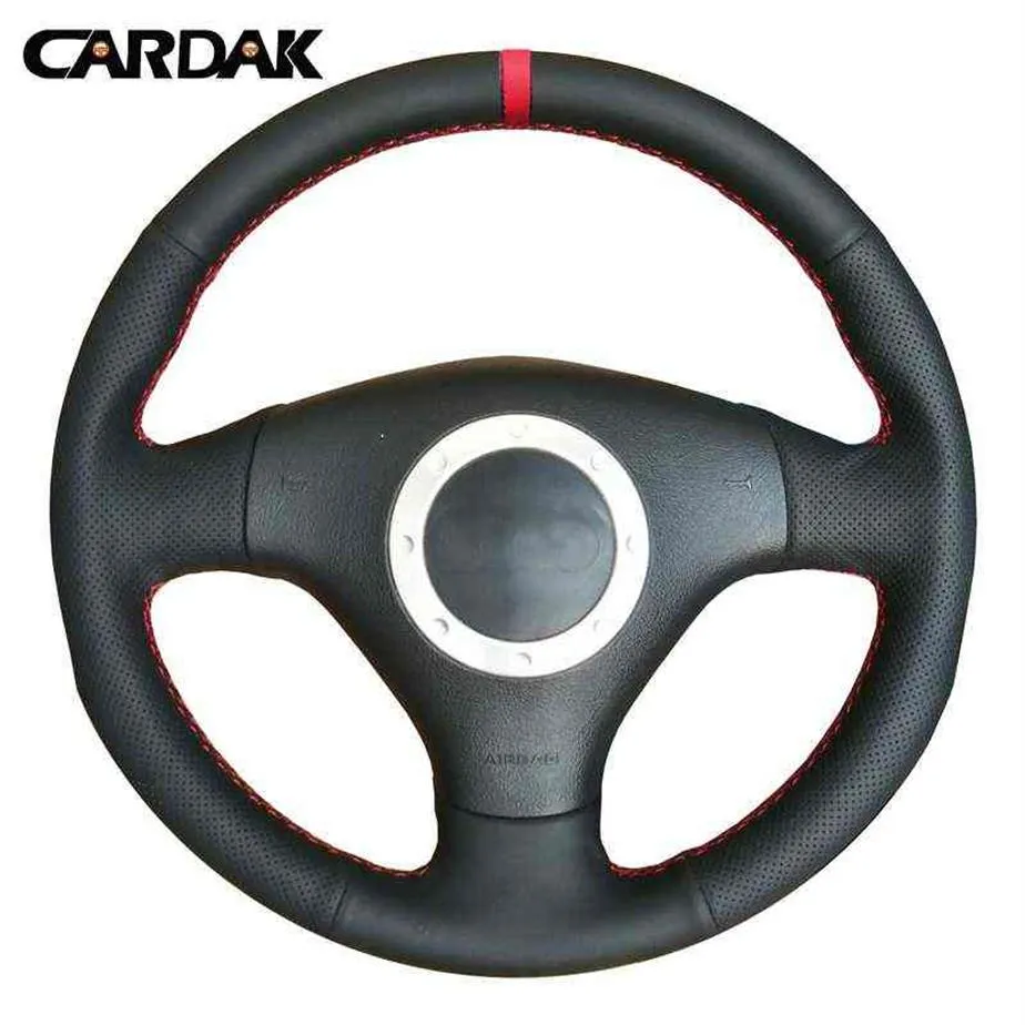 Cardak czarny skórzany czerwono -markerowe koła sterujące samochodem dla Audi A4 B6 2002 A3 3SPOAKS 2000 2001 2003 Audi TT 19992005 J220808349W