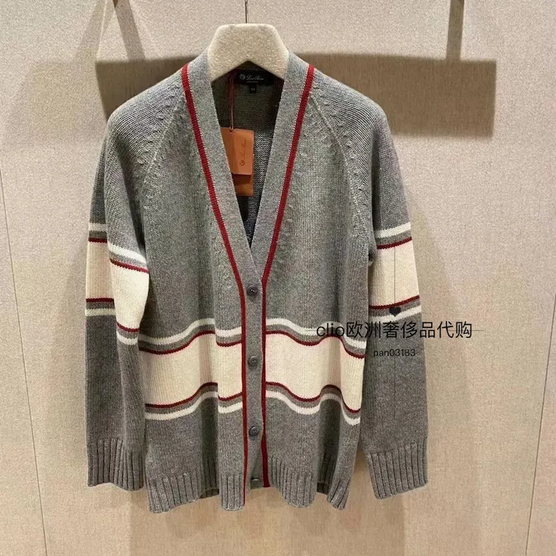 Loro Piano Loro Prillements de printemps de haute qualité Prillers Piana Long Manche V Cashmere Letter Sweater Cardigan Red Gray