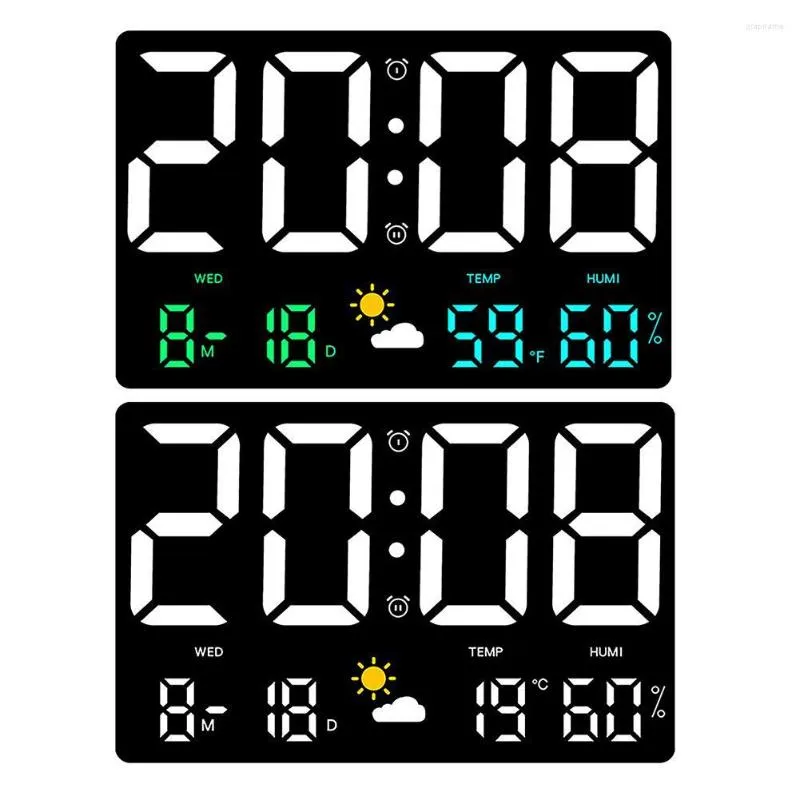 Orologi da parete Orologio digitale Display a LED da 9,8" Luminosità regolabile con allarme di umidità della temperatura per l'ufficio della camera da letto