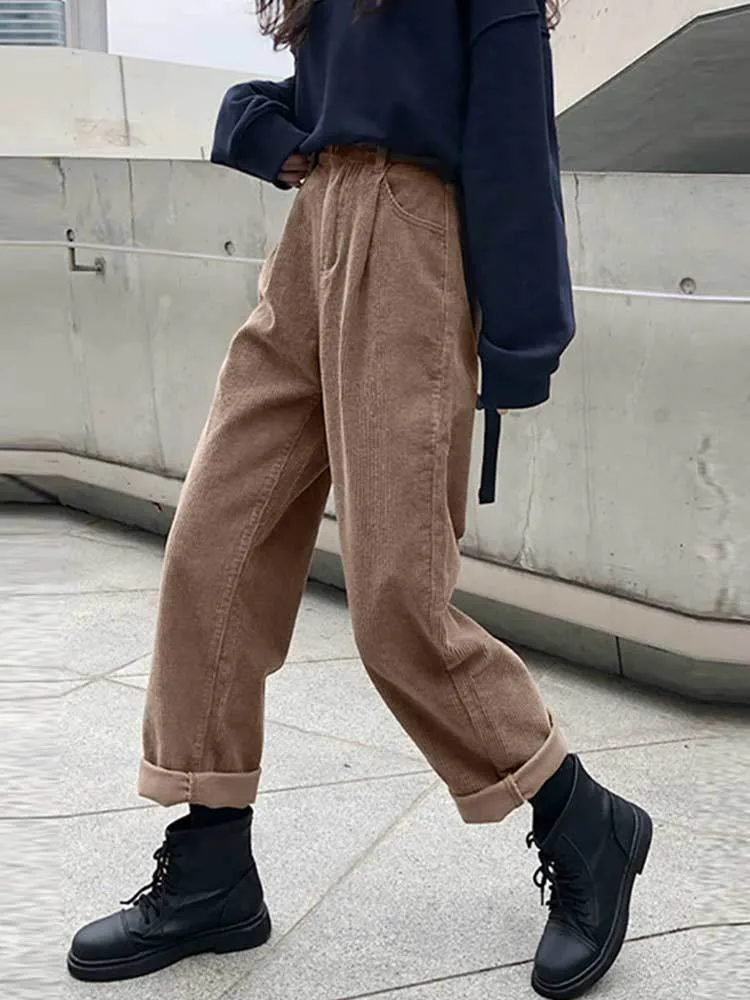 DHgate.com:Womens Corduroy Straight Leg Casual High Waist Pleated Trousers  Vintage Harajuku Autumn Unique Solid Bottom Pants:Apparel