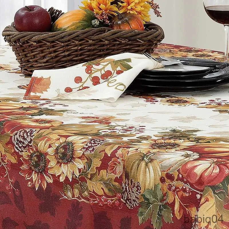 Bordduk Autumn Thanksgiving Pumpkin Printed Tracloth Family Party Wedding Decoration Dining Table Rectangular Waterproof TablecoLT R230726