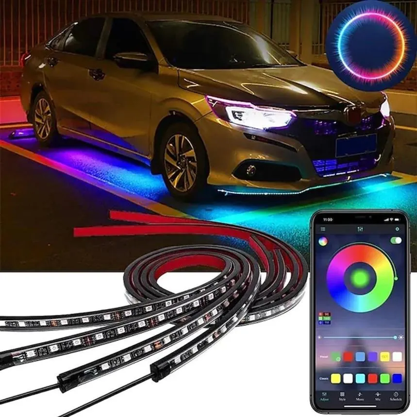 100 W 5050 SMD LED IP68 à prova d'água Luz da parte inferior do carro LED Lâmpada decorativa Auto RGB Underglow Tira flexível Controle de aplicativo de voz 453172825