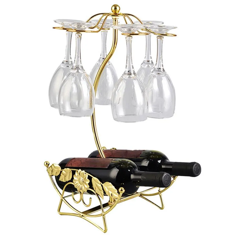 S vinställ Vinflaska Holder Glass Cup Holder Display Champagne Bottles Stand Hang Drink Glasses Stemware Rack She227m