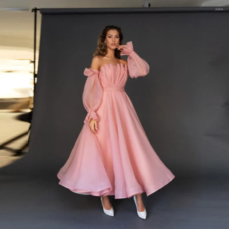 Pink Strapless Casual Dress For Women, Lantern Sleeve | DHgate