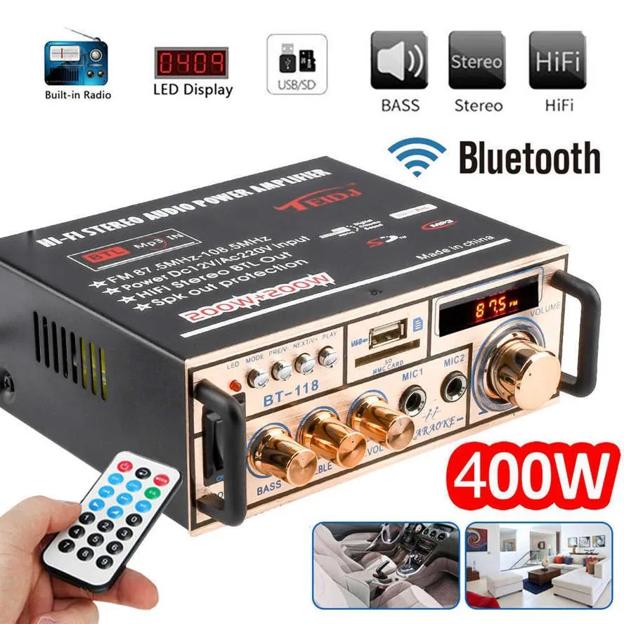 HIFI LCD Digital Bluetooth Audio Audio Power Amplifier Car Bass Home Theater Amplificador Trible Control Support FM USB SD261G