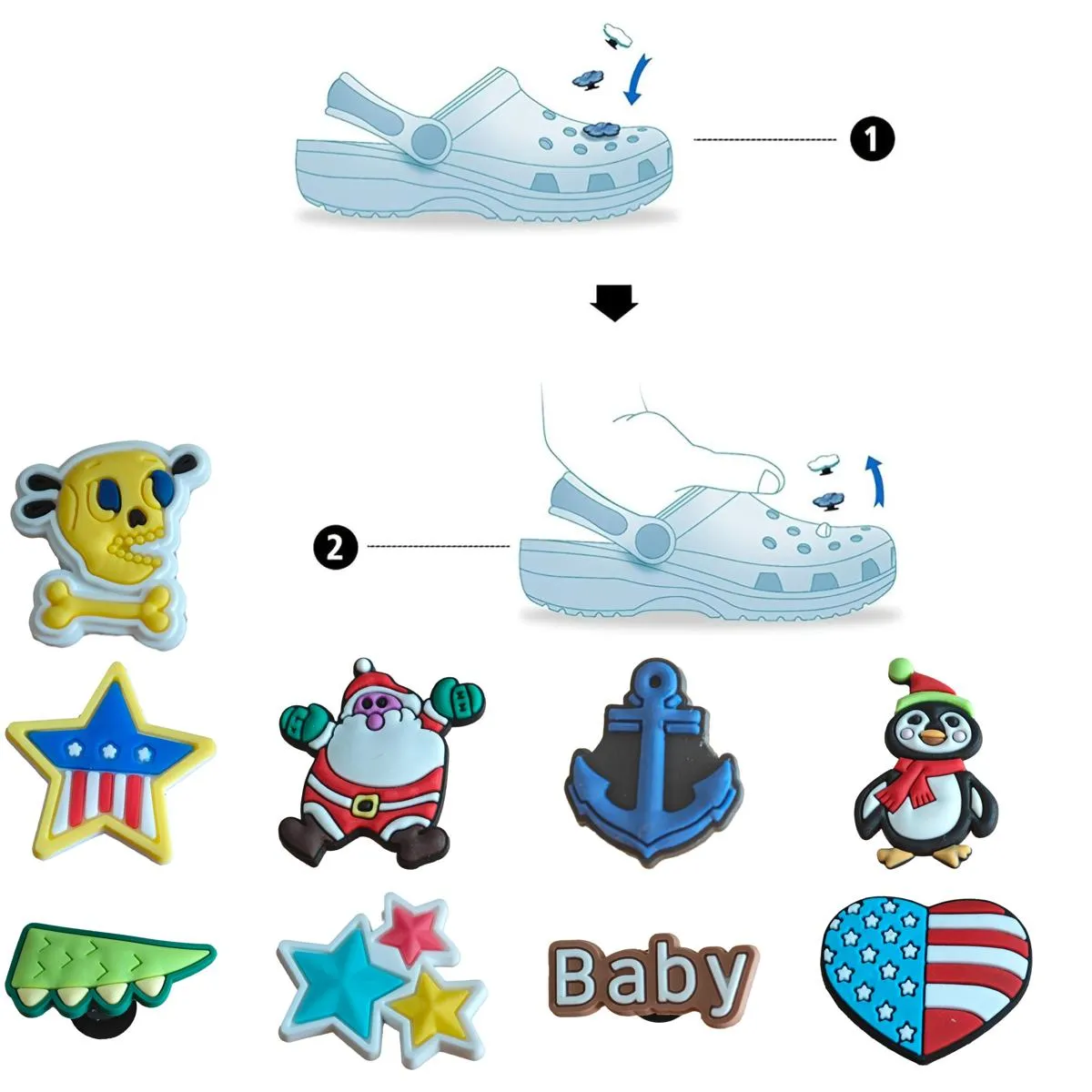 Sapato peças acessórios padrão charme para tamancos Jibbitz Bubble Slides Sandálias Decorações de pvc Natal Presente de aniversário Favores de festa Eua S Otxok