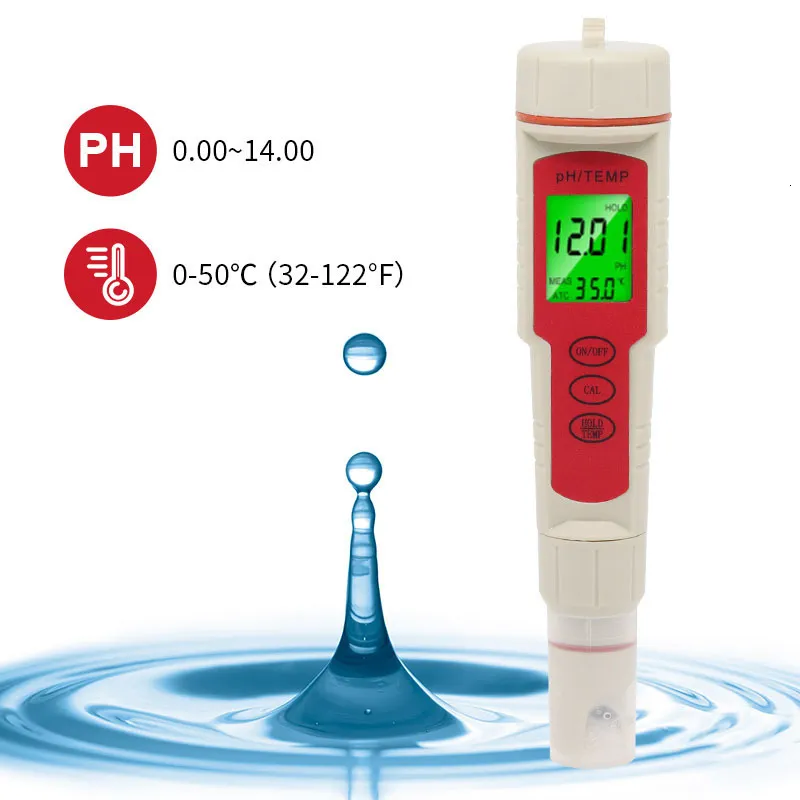 Dr.meter Medidor digital de pH de agua, pluma de prueba de pH de alta  precisión de 0.01 con retroiluminación y retención de datos, rango de  medición