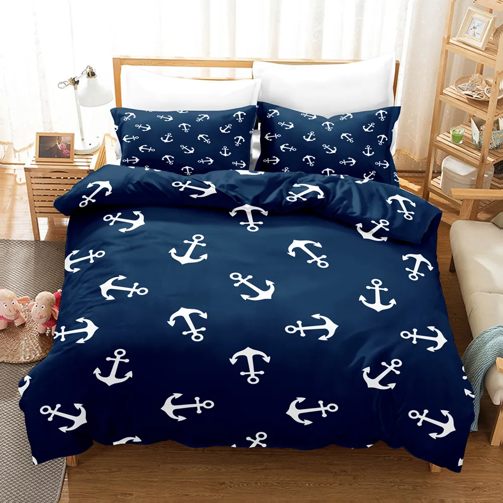 Ensembles de literie Nautical Ocean Anchor Sets Spirit Ensemble de housse de couette King Queen Linge de lit avec taie d'oreiller Literie 230727