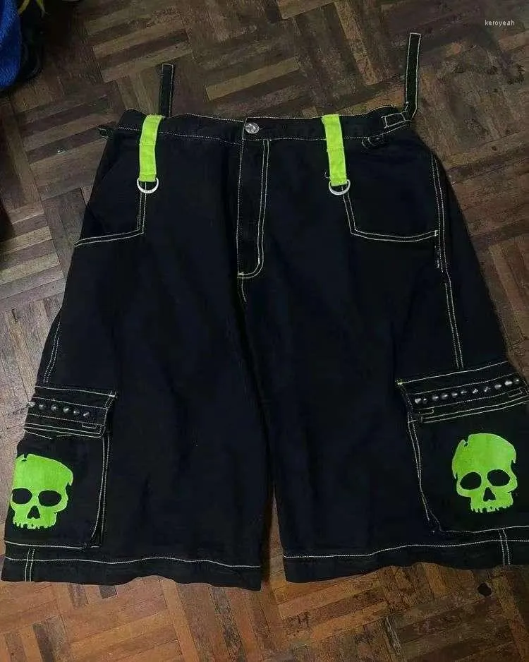 Jeans pour hommes Y2k Shorts décontracté ample crâne motif Jean surdimensionné Hip Hop Punk basket-ball jambe large pantalons de survêtement Streetwear pantalon