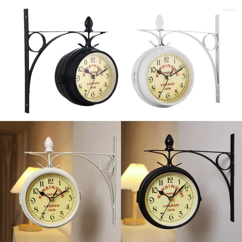 Wanduhren Vintage Double Side Silent Clock Rotation Charm Dekoration für Schulbüro Party Hintergrund