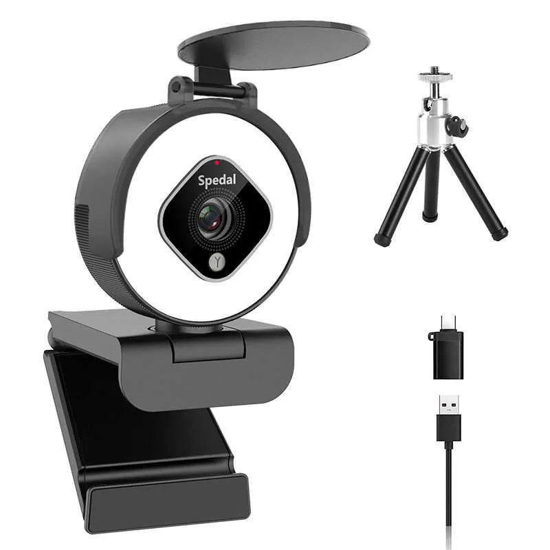 Webcams 1080P Webcam com Ring Light Web Camera com microfone capa de privacidade incluída para