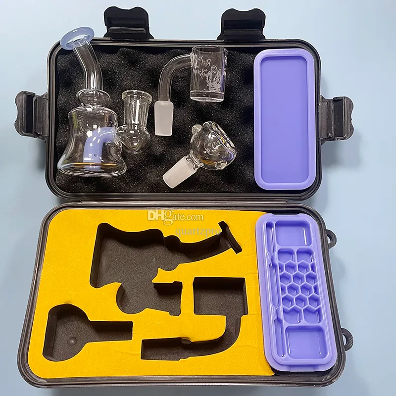 QuartzPro Mini Dab Rig avec bang recycleur d'eau en verre Banger dans une boîte cadeau en plastique4 couleurs pour l'option