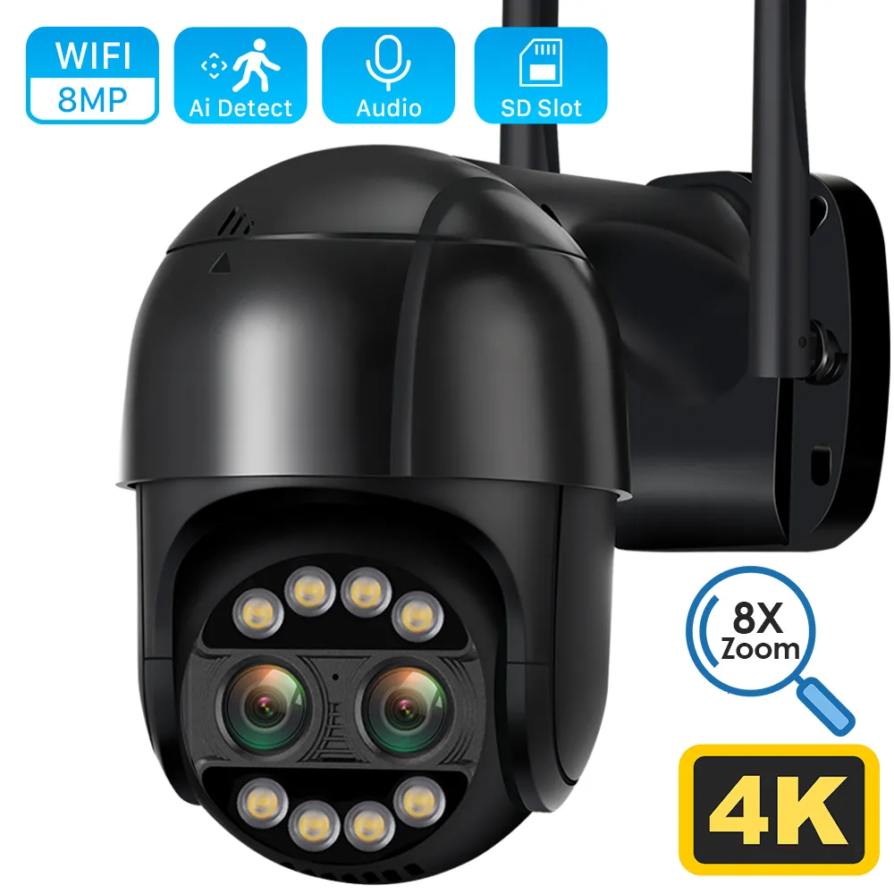 Камеры Pinhole 8MP 4K 28 мм 12 мм двойной линз 8x Гибридный Zoom Ptz IP -камера Wi -Fi Detection 4MP Audio P2P Security Video Surveillance 230727