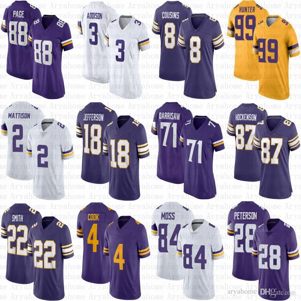 18 Justin Jefferson T.J.Hockenson voetbalshirt Camryn Bynum Randy Moss Adrian Peterson Kirk Cousins Addison Harrison Smith Danielle Hunter Ham