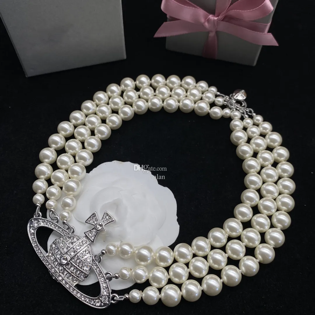 Designer Pendant Necklaces Crosses Gold Vivian Pearl Necklace Luxury Women Saturn Chokers jewelry Westwood Woman 2112321