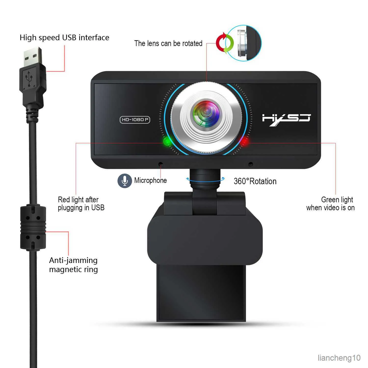 Webbkameror WebCam Microphone Port Manual Focus Justering Huvudgrad Svivel för bärbar dator Android TV -videokonferenser R230728