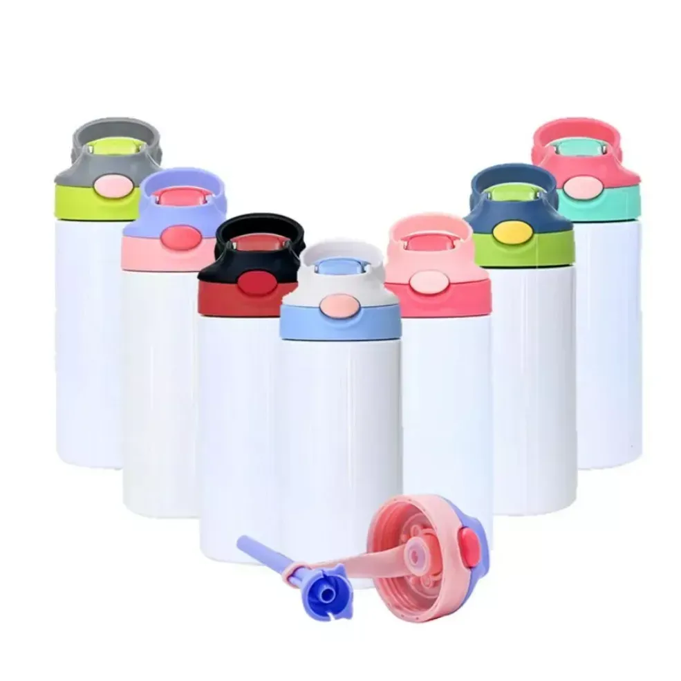 Sublimatie Kinderen Mok Sippy Cups 12oz Kids Waterfles 350ml Tumbler Dubbelwandige RVS Vacuüm Geïsoleerde Mok Drinkbeker Handvat Flip Top Deksels