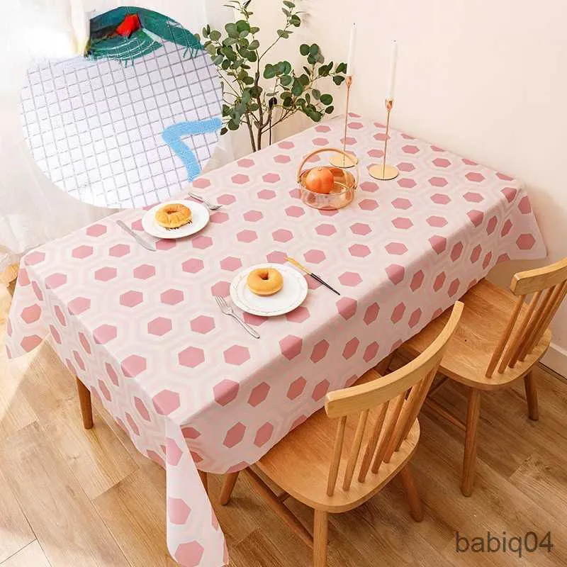 Table Cloth Simple Flowers Dot Pattern Tablecloth Waterproof and Oil-proof Tablecloth Net Red Rectangular Desk Cloth R230726