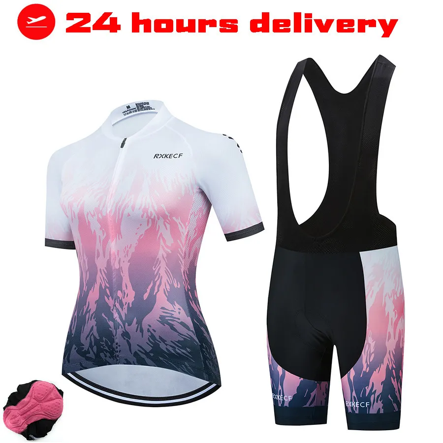 Cykeltröja sätter Rxkecf Pro Woman Short Sleeve Cycling Jersey Set Sports Outfit Bike Clothing Kit Mtb Maillot Cyklist Cykelkläder 230727