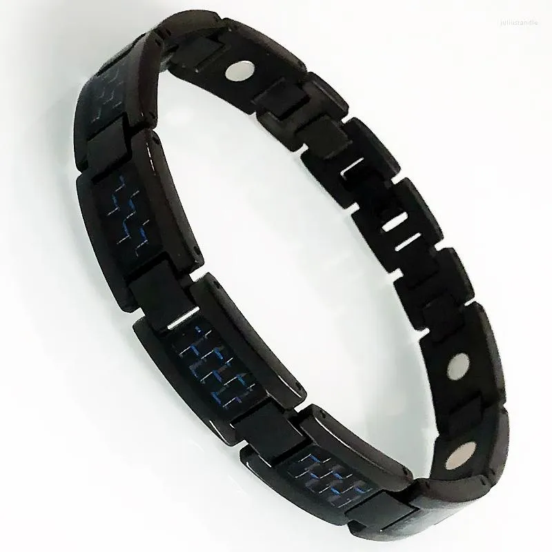 Link Bracelets Fashion Black Stainless Steel Blue Carbon Fiber For Men Women Health Care Therapy Magnetic Male Jewellery
