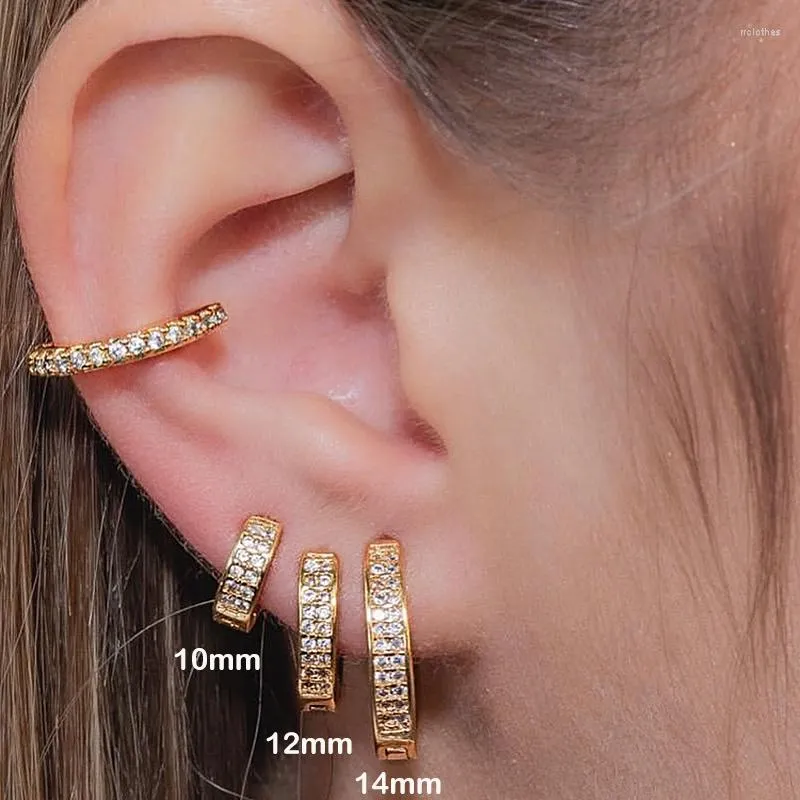 Hoop Earrings Piercing Women Minimalist Iced Out Cubic Zircon Retro Cartilage Tragus Ear Accessories Gold Color Jewelry KBE243