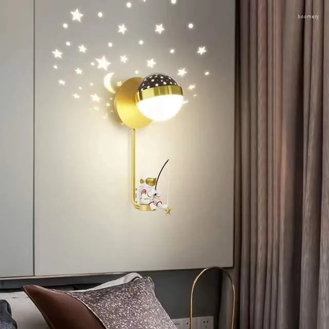 Wall Lamp Kid Bedroom Study Moon Boy Bedside Star Projection Decor Night Light Modern Led Personality Children'S Room Lamps