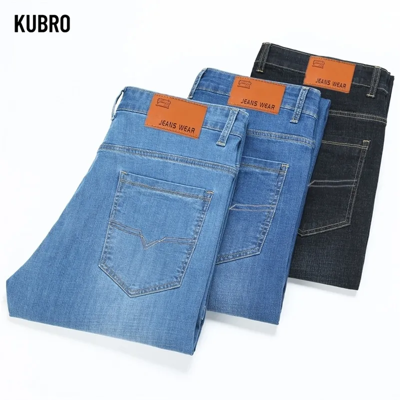 Mäns jeans kubro rakt löst lätt stretch klassisk stil affärsverksamhet avslappnad ung mode högkvalitativ denim byxor l230727