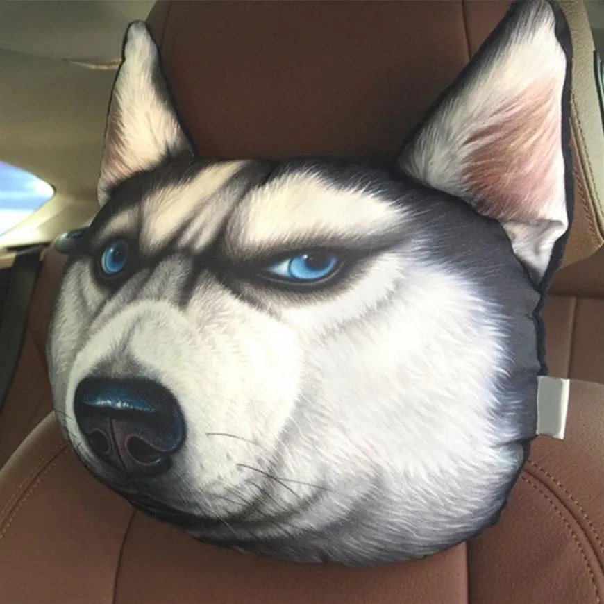 Seat Cushions 3D Tryckt Schnauzer Teddy Dog Face Car Headest Neck Rest Auto Safety Cushion Support med Carbon F19A272U