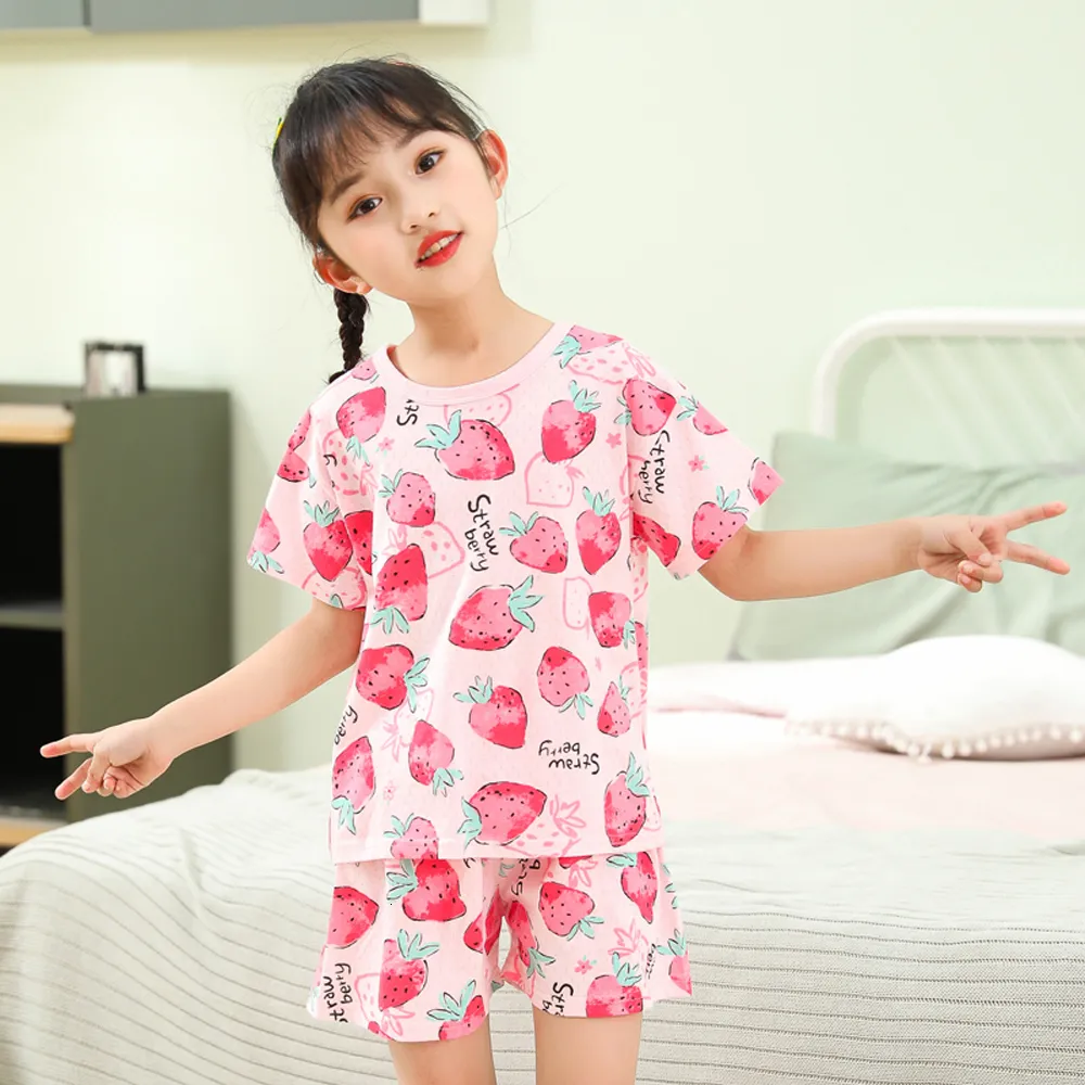 Pajamas 2 4 6 8 10 Years Kids Pjs Sets Summer for Children Cotton Boys Sleepwear Baby Pyjamas Short Sleeves Girl Nightwear 230728