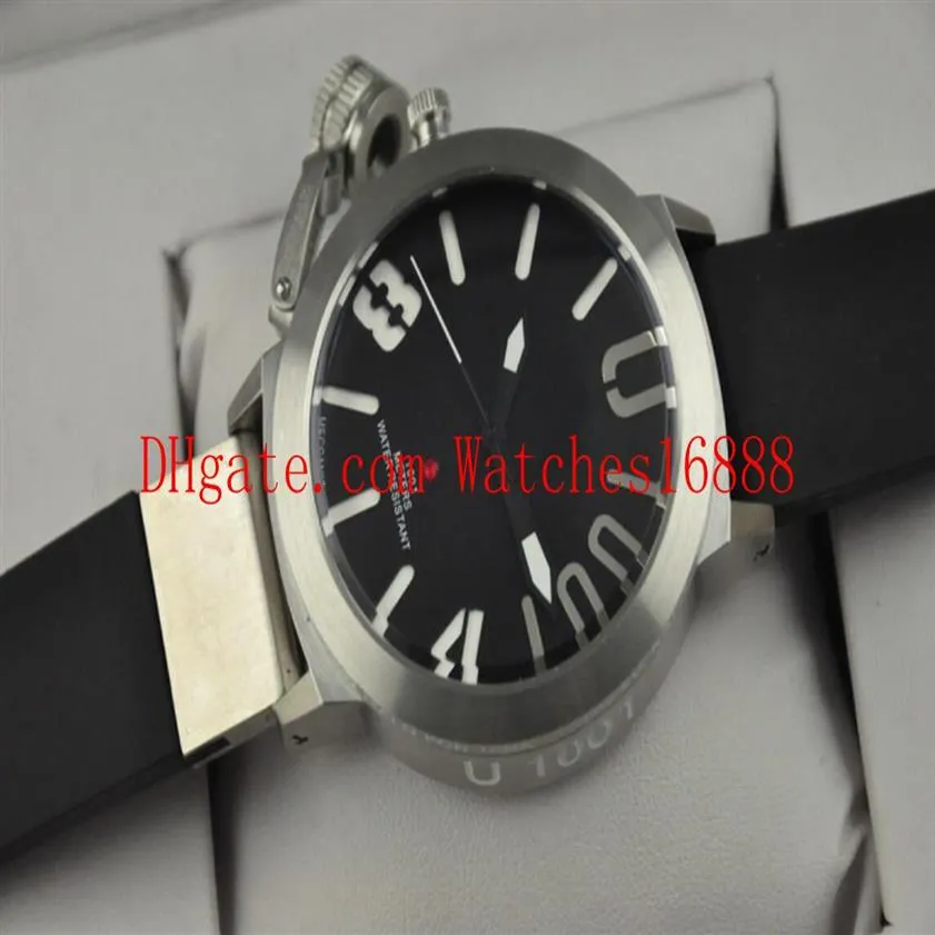 Высококачественный Classico 55 U-1001 из нержавеющей стали Blue Black Dial Black Rubber Mens Automatic Sport Watches Мужские наручные часы T213F