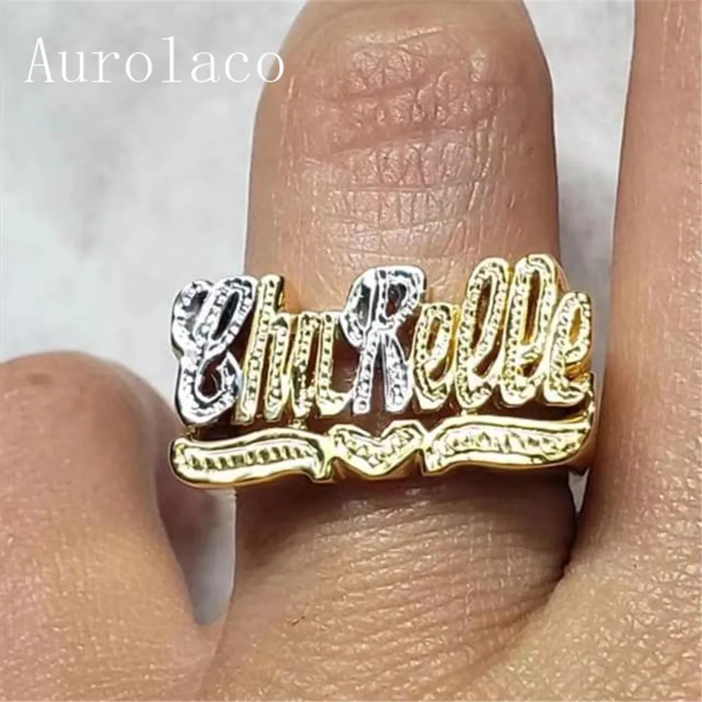 Wedding Rings AurolaCo Custom Name Ring Gold Personalized Hip Hop Ring Women's Fashion Punk Letter Ring Gift 230728