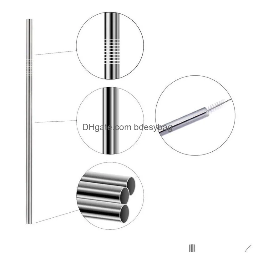 stainless steel drinking straw food grade straight and bend metal straws reusable cleaning brush for kitchen bar