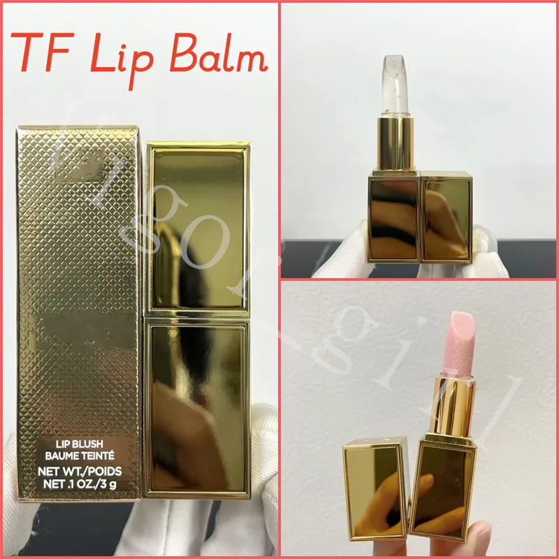 TF Balm do ust 2 Kolor dla dziewcząt marka Wysokiej jakości kremowa wargowa wargowa rumieniec baume teinte 3G Złoty liść i jasny brokat przezroczysty i różowy kolor Makeup Cosmetics Nowe