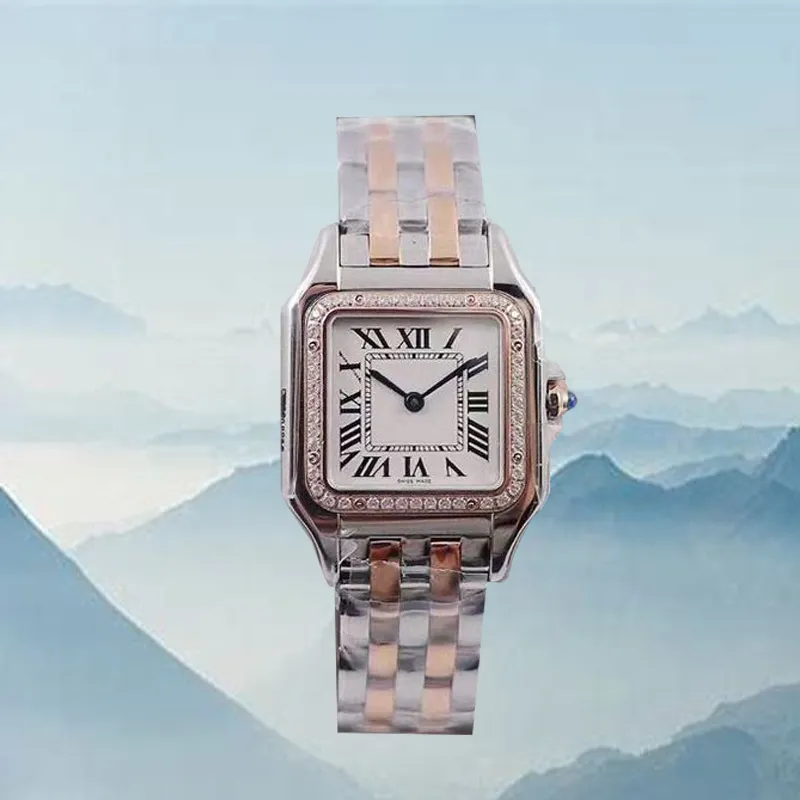 Montre en or couple montres Montre à quartz rectangle Femmes et filles Or rose Petit cadran Saphir Montre en acier inoxydable Bracelet de montre en cuir étanche DHgate Gold Watch