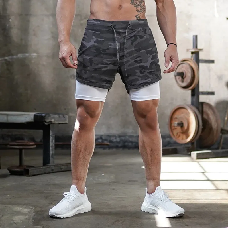 Men's Shorts 2023 Camo Running Men 2 In 1 Double deck Quick Dry GYM Sport Fitness Jogging Workout Sports Short Pants 230727