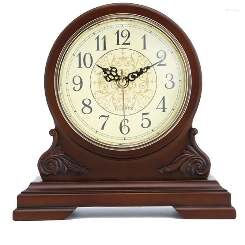 Relojes de mesa Europa Vintage Reloj digital de madera maciza para escritorio Decoración para el hogar Decoraciones Alarma