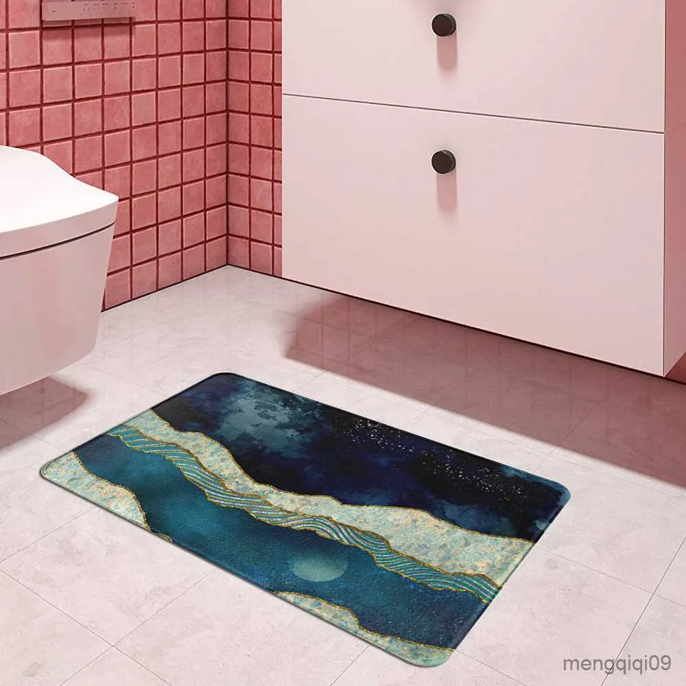 Carpets Blue marble print Carpet Entrance Doormat Bath Floor Rugs Mat Anti-slip Kitchen Rug for Home Decorative Foot mat R230728