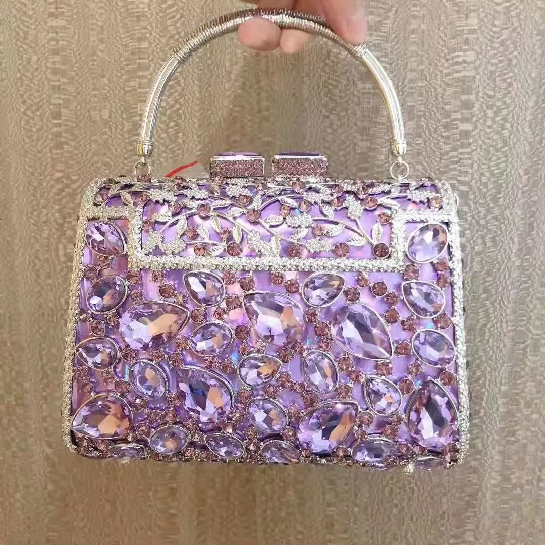イブニングバッグXiyuan Luxury Wedding Party Clutch Bag Bride Crystal Silver Purple Diamond Handbag Women Handbags Purse 230727