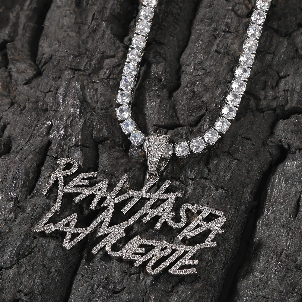 Real Hasta La Muerte Custom Iced Out Pendant With Two Row Letters
