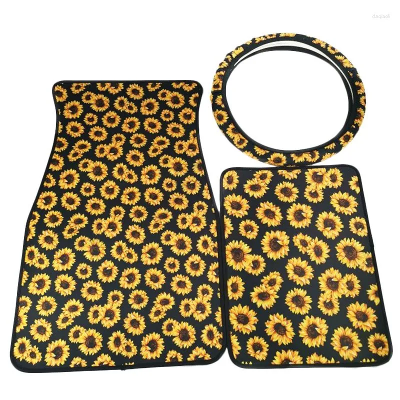 Steering Wheel Covers Car Neoprene Sunflower Automotive Cover With Front Rear Floor Foot Mats Fits For Most Cars